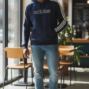 Adidas Dark Blue Hoodie with White Accents